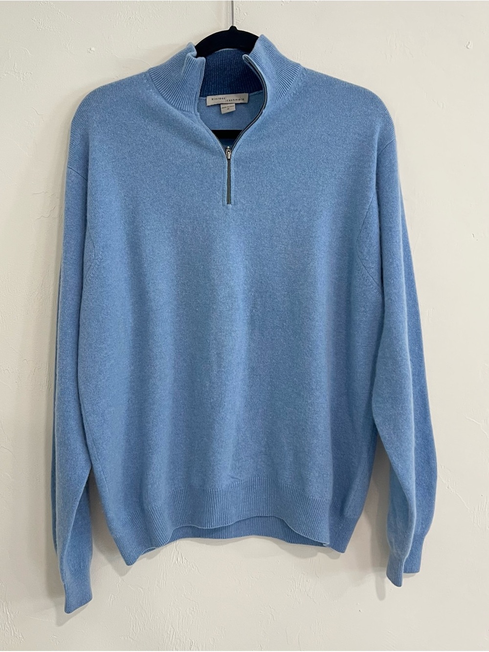 Kinross Cashmere Quarter Zip Sweater Light Blue Size Medium Luxury Layering